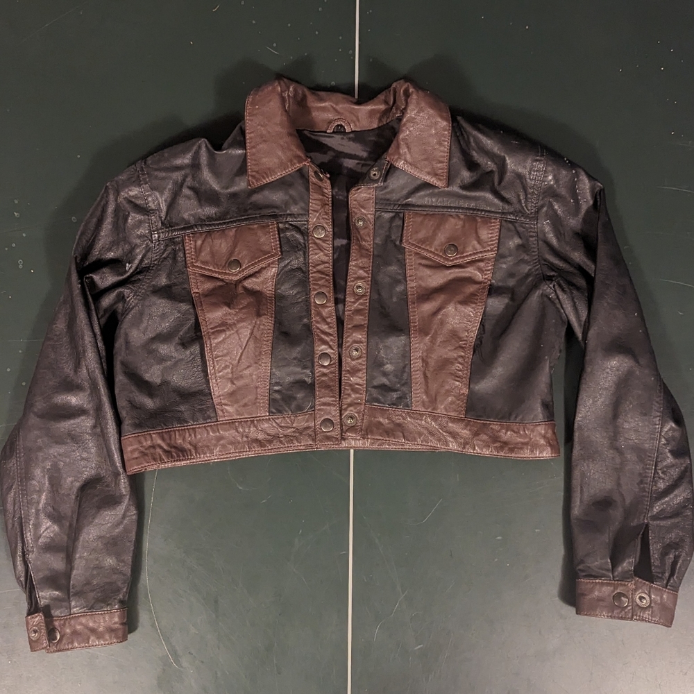 Cropped, vintage, faux leather jacket